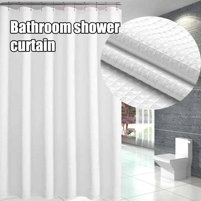1PC Waffle Shower Curtain Waterproof With Rust Resistant Grommets And 12 Hooks, Bathroom Partition Accessories Room Decor