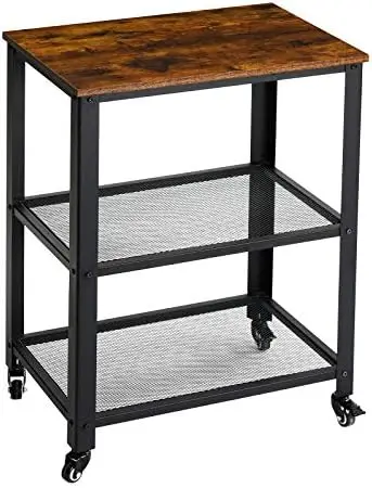 

Cart, Vintage Kitchen Bar Cart on Wheels, 3-Tier Microwave Heavy Duty Storage Shelves, Baker's with Metal Frame, Extra Coun