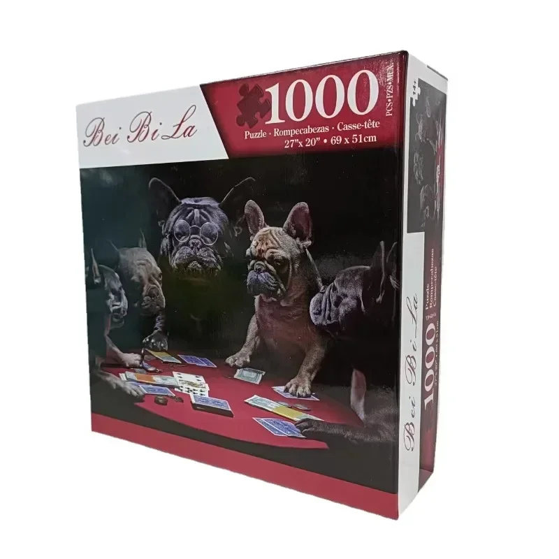 69*51cm Paper Jigsaw Puzzle 1000PCS Card Game of French Bulldogs Animals Painting Educational Entertainment  Adult Children Toys 3