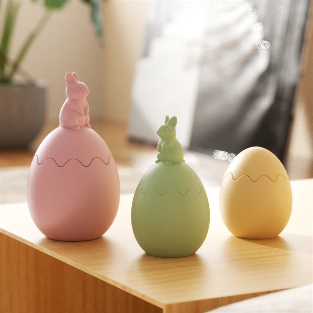 니콜 이스터 에그 캔들 용기 뚜껑 포함 콘크리트 실리콘 몰드 DIY 토끼 캔들 용기 석고 제스모나이트 몰드 이스터 홈 데코