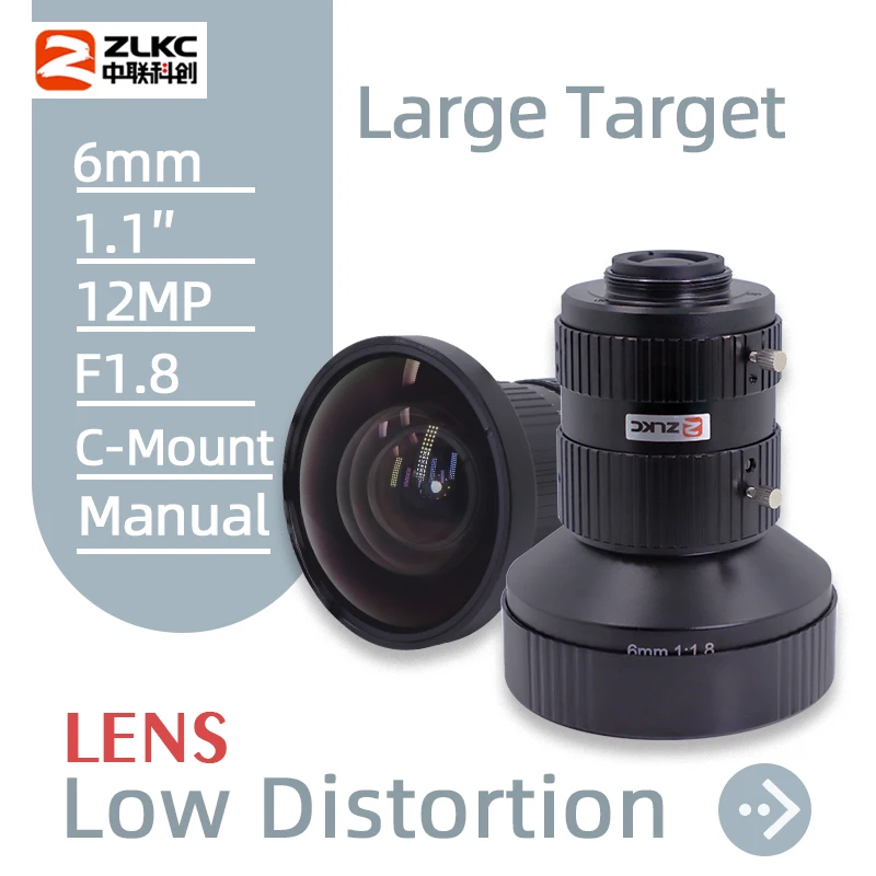 ZLKC Machine Vision Lens 12MP C Mount 6mm Macro 1.1 Inch CCTV Parts Fixed Focal for Industrial Camera Manual Focus Lens Iris FA