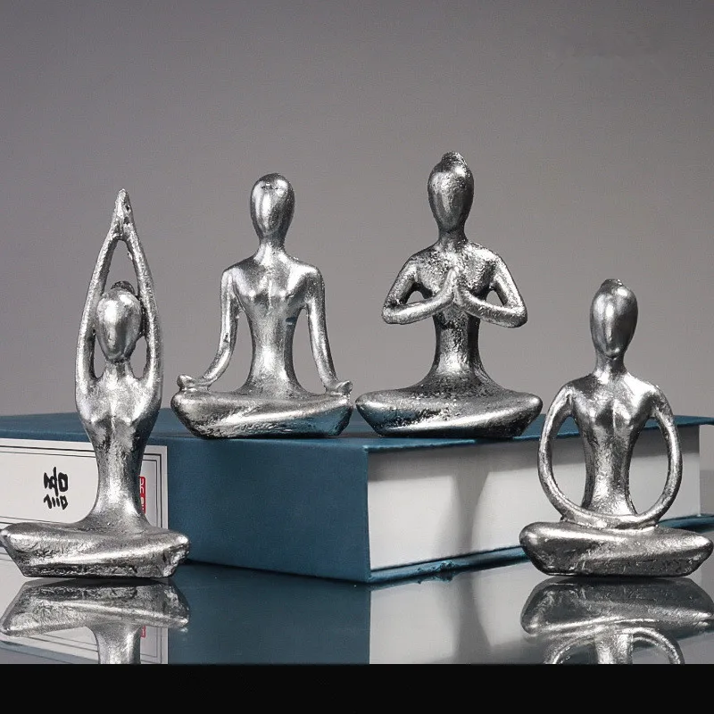 4 Pz/Set Vintage Yoga Personaggio Scultura Statua Yoga Studio Ornamento Soggiorno Studio Decor Decorazione Della Casa Accessori Da Scrivania