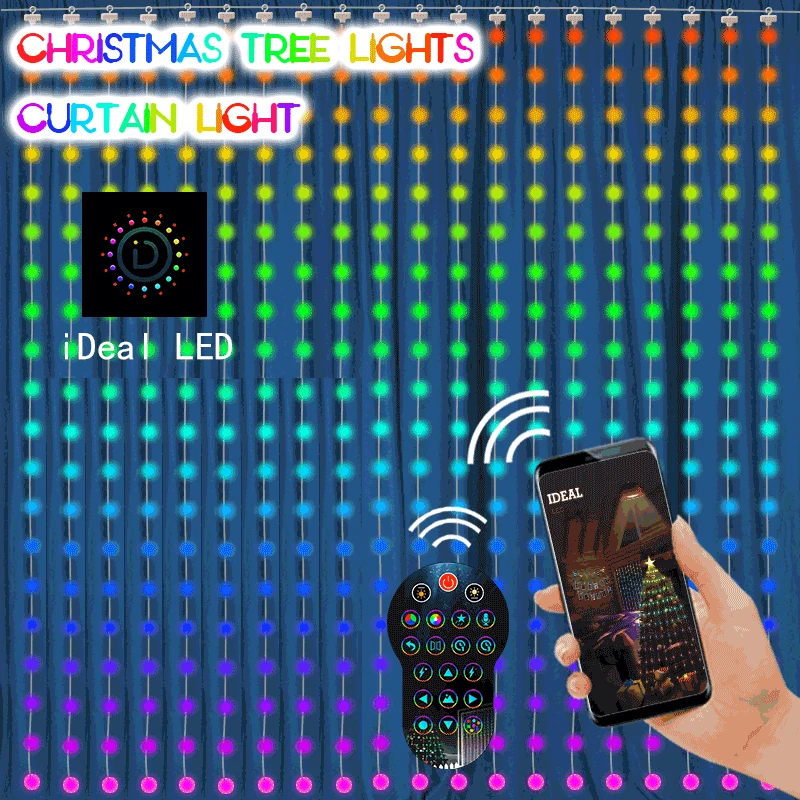 3*3M 블루투스 앱 제어 커튼 스트링 RGB 라이트 DIY 스마트 쇼, 결혼식/파티/커튼/휴일/크리스마스/정원 장식