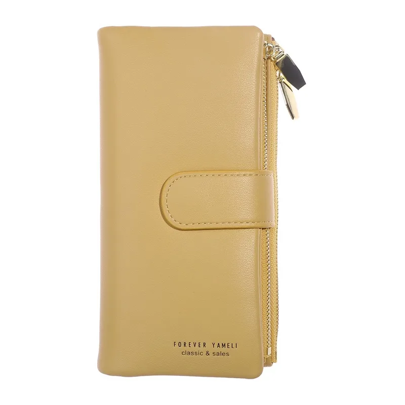 Women Long Wallet PU Leather Purse Female Three Folding Cell Phone Clutch Bag High Capacity Coin Purse Solid Color Card Holder 3