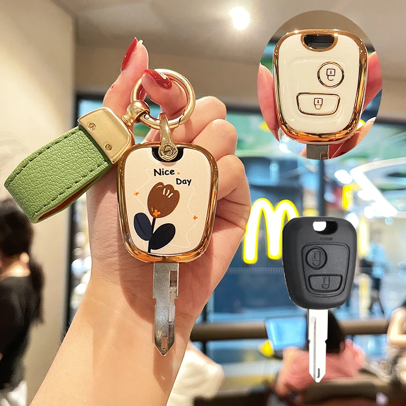 Funda De Llave Remota Plegable Modificada Con 2 Boton Para Peugeot