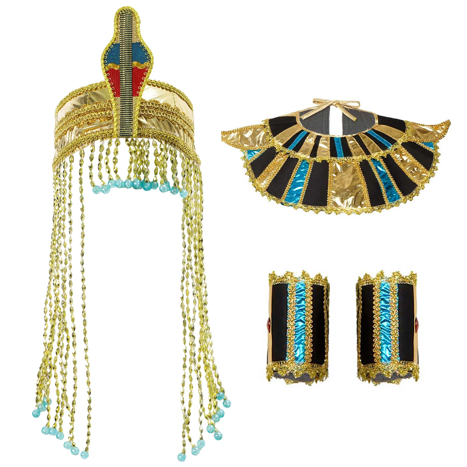 

Egyptian Costume Accessories Headdress Collar Arm Sleeves Belt Set Halloween Ancient Rome Cleopatra Cosplay Clothing