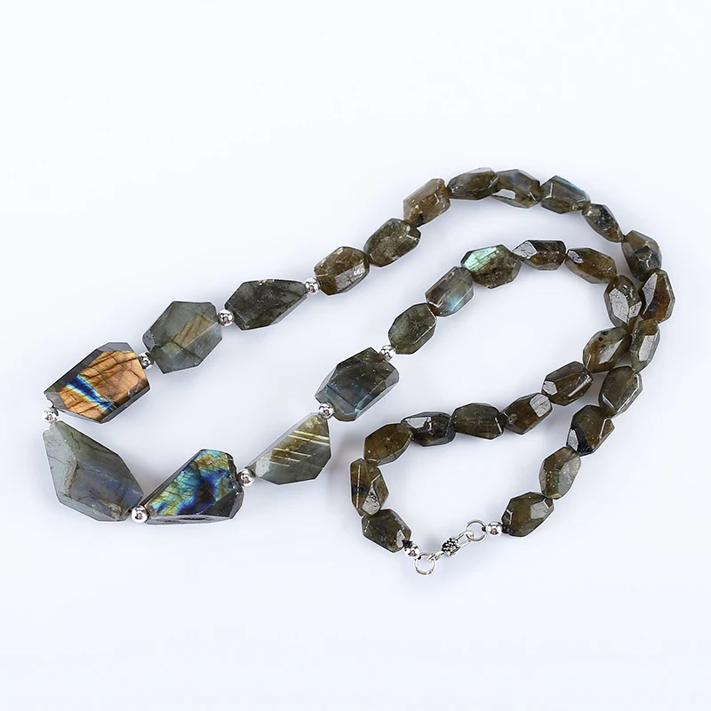 Fine Jewelry Natural Stone Labradorite Necklace Accessories Beads For DIY Jewelry Making 28x16x14mm 13x9x6mm 21inch 68.5g