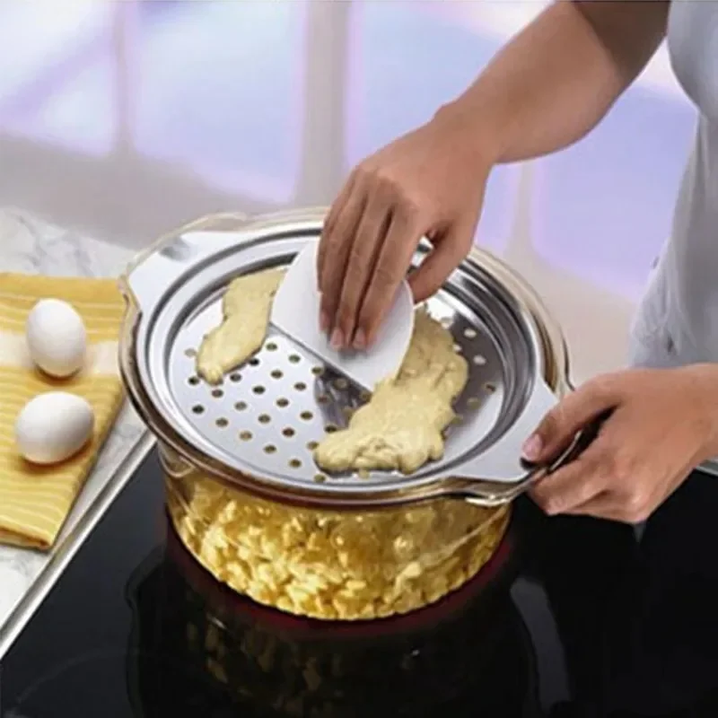 Stainless Steel Spaetzle Maker Lid with Scraper Traditional German Egg Noodle Maker Pan Pot Spaghetti Strainer