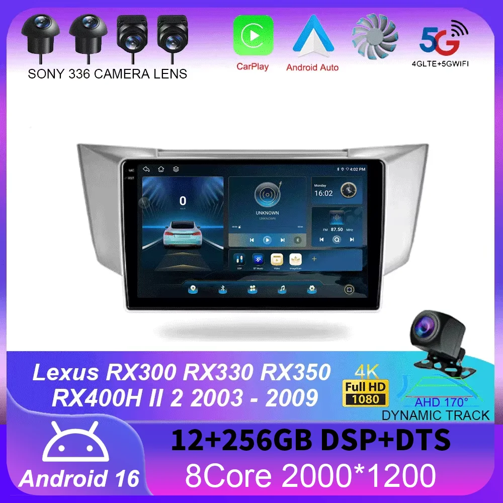 Para Lexus RX300 330 400H II 2 2003-2009 Radio de coche navegación reproductor de vídeo Multimedia Android 16 1