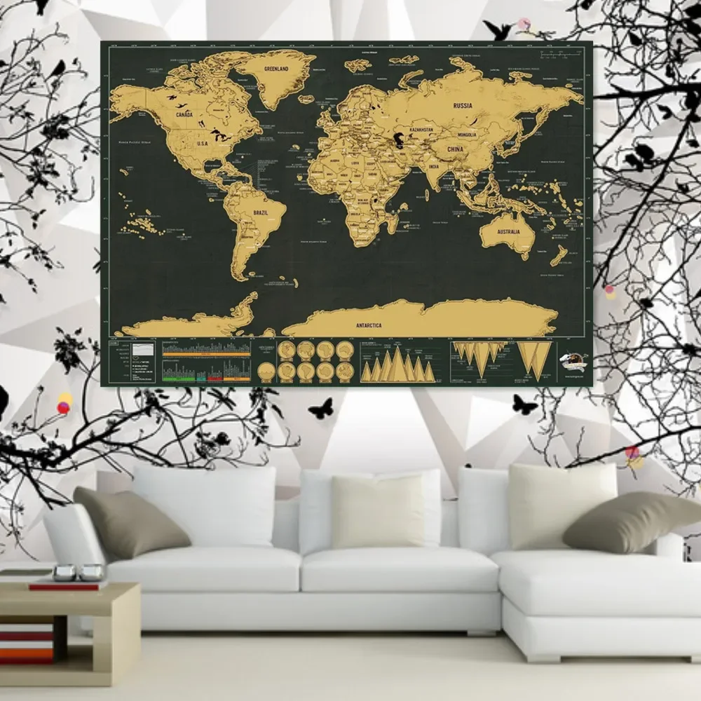 

Gold Black World Scratch off Maps posters and prints 1PC Deluxe travel scratch maps wall painting decor sticker for office room