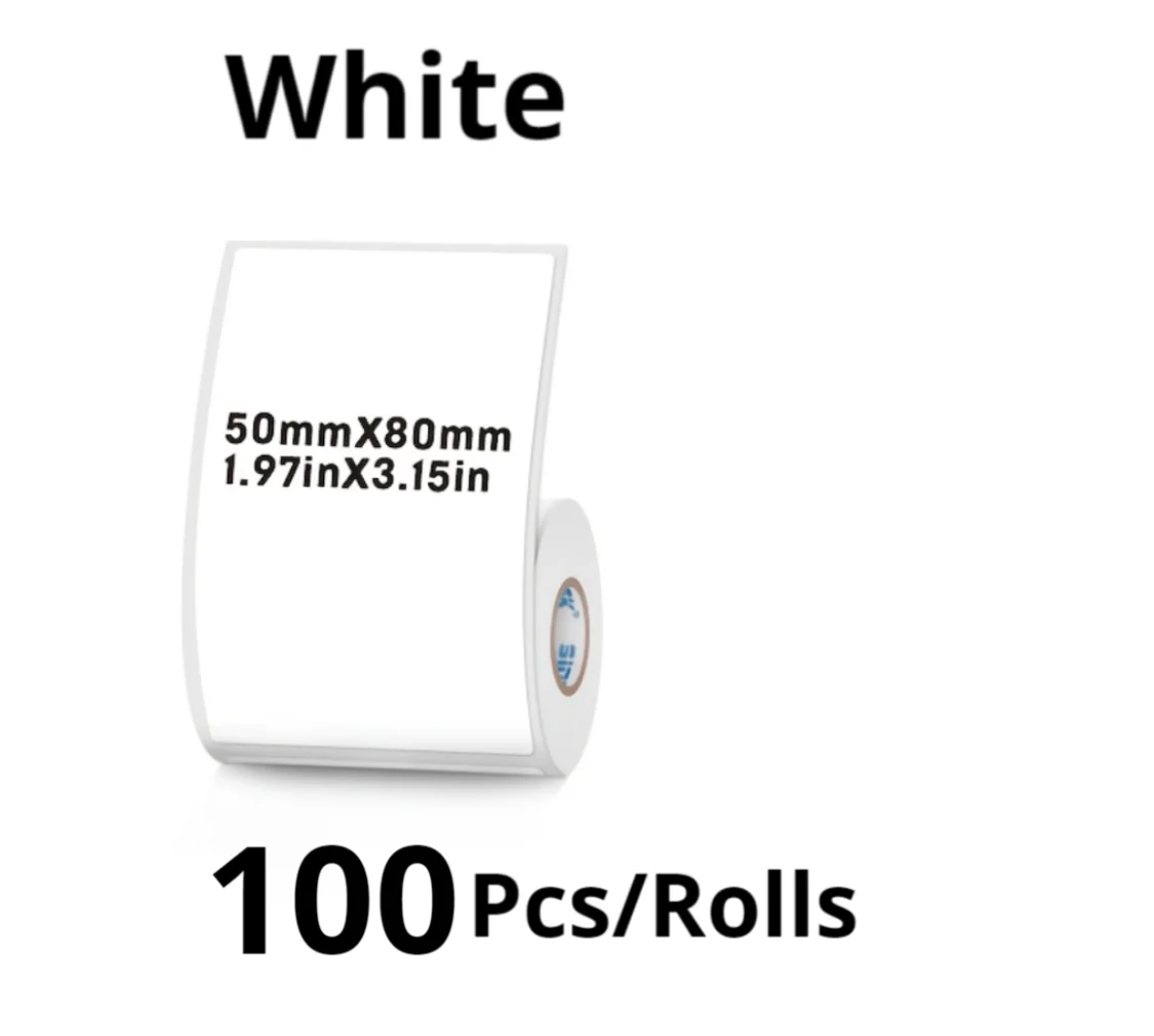 50x80mm 흰색 사각형 열전사 합성 라벨 용지 SK58 SK35 시리즈 미니 열전사 프린터용 내유성 및 내찢김성 교체 용지