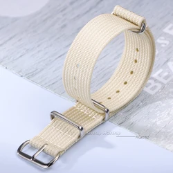 Rugged Ribbed Nylon Watch Strap for Military - Style Timepieces (Beige strap)