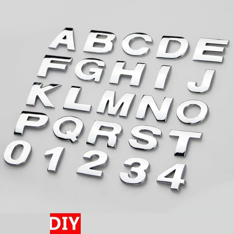 thumbnail image 1 of Pegatinas decorativas para coche, diseño de letras del alfabeto en 3D de 25 mm/45 mm, con emblema cromado, para decoración de coches, logotipos, accesorios para coches, 1 of 5