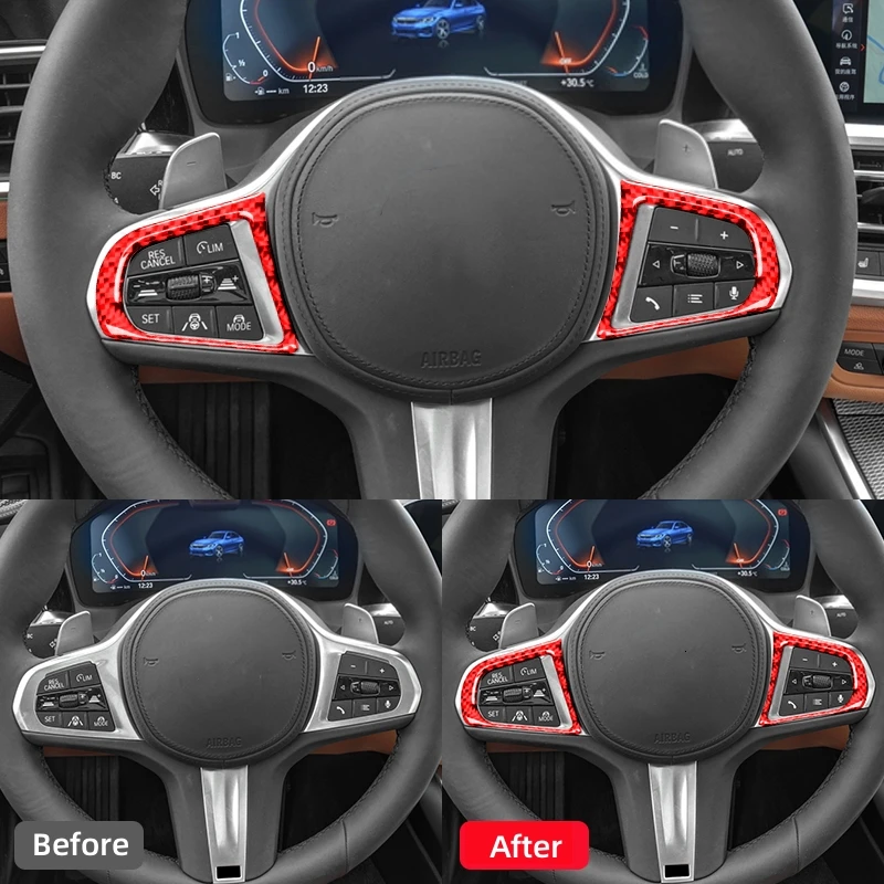 자동차 스티어링 휠 패널 버튼 트림 커버 프레임 스티커, 탄소 섬유 인테리어, BMW 3 시리즈 G20 G28 2019-2020 액세서리