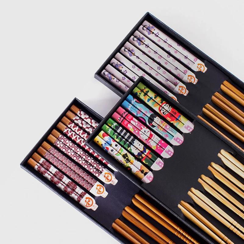 

5Pairs Japanese Chopsticks for Sushi Non-Slip Food Sticks Chop Sticks Reusable Chinese Chopsticks Tableware Gift Kitchen Tools