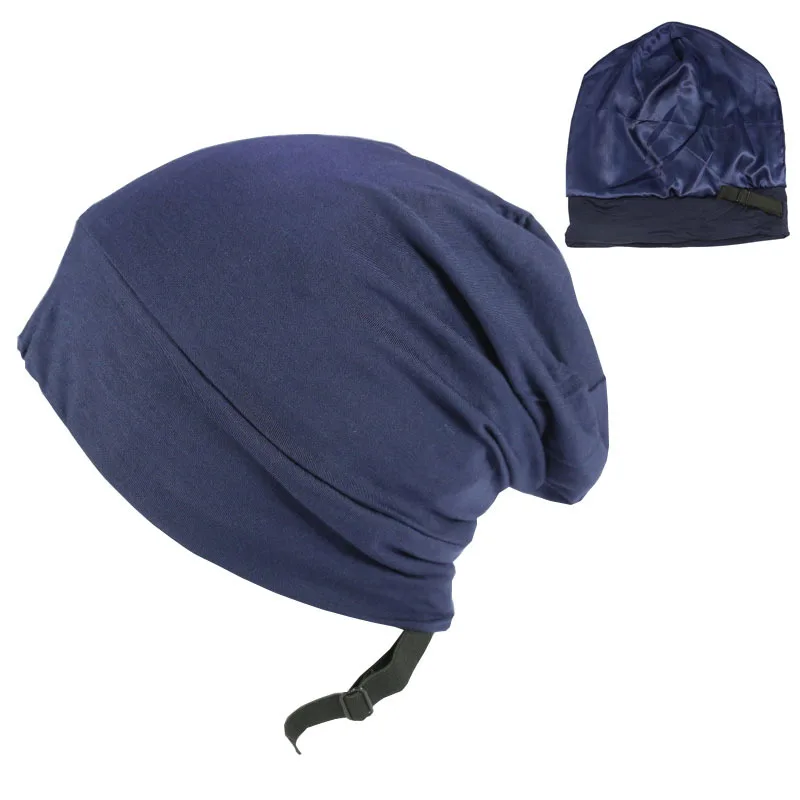 

2023 New Satin Bonnet Fashion Lined Sleeping Beanie Hat Bamboo Headwear Frizzy Natural Hair Nurse Cap for Women and Men