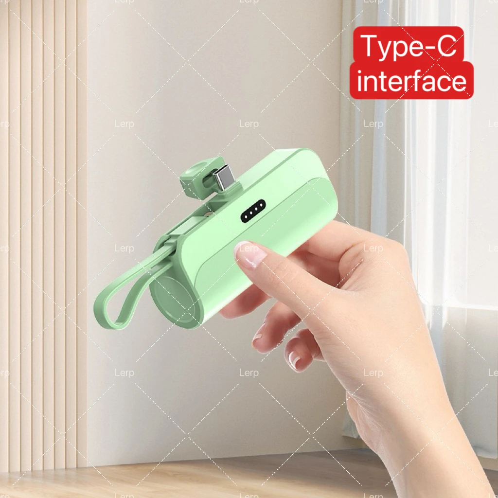 18 واط PD شحن سريع كبسولة صغيرة قوة البنك 5000 مللي أمبير شاحن محمول لطيف مع حزام الحبل USB-C إخراج المدخلات