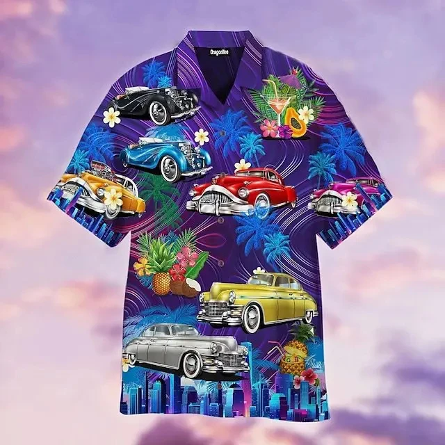 Vintage Car 3d Printed Shirts Men Women Fashion Hawaiian Shirt unisex Beach Short Sleeve Oversized Blouse Men's Lapel Shirt 3
