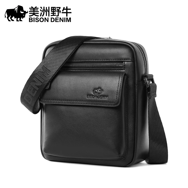 BISON DENIM Classic Black Male Bag Genuine Leather Business Crossbody Bag iPad Mens Messenger Bag Casual Bolsas Male N2845 2023 5