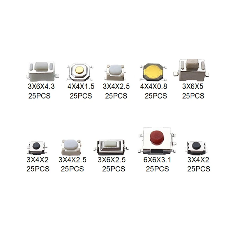 100/250pcs Car Switch Button 10 Types For Smart Light Switch,Car Window Switch,Car Brake Light Switch,Steering Wheel Switch Assembly,Proximity Detection Switch With Box