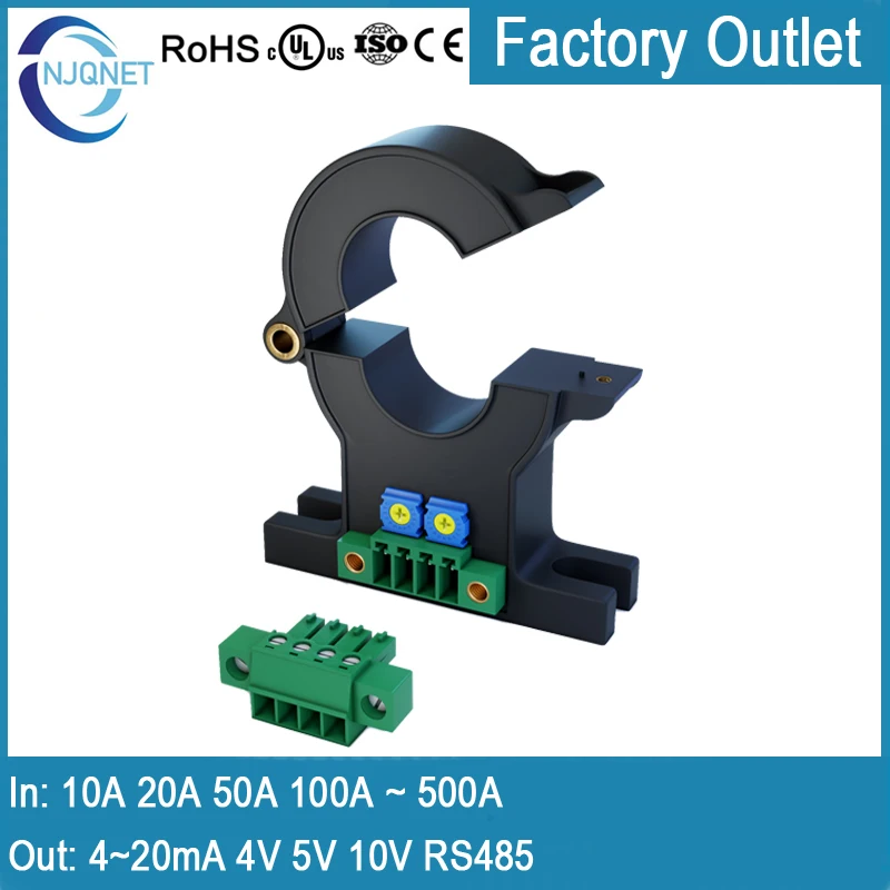 Hall effect current sensor Split core current transmitter QNDBK1 21 AC DC 30A 50A 100A 200A 4 20mA 10V 5V Current Transducer