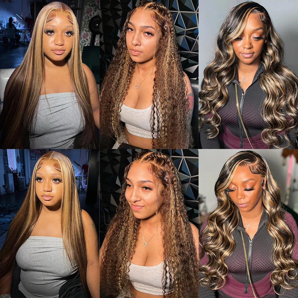 Human Hair Wigs Lace Front 30 40 Inches Ombre Straight Curly Deep Wave