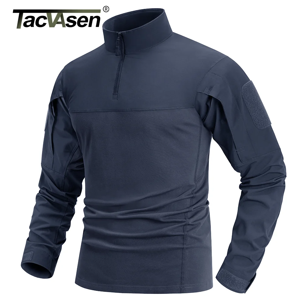 TACVASEN 남성용 경량 1/4 지퍼 티셔츠, 긴팔 티셔츠, 내마모성 야외 훈련 작업 셔츠, 풀오버 상의