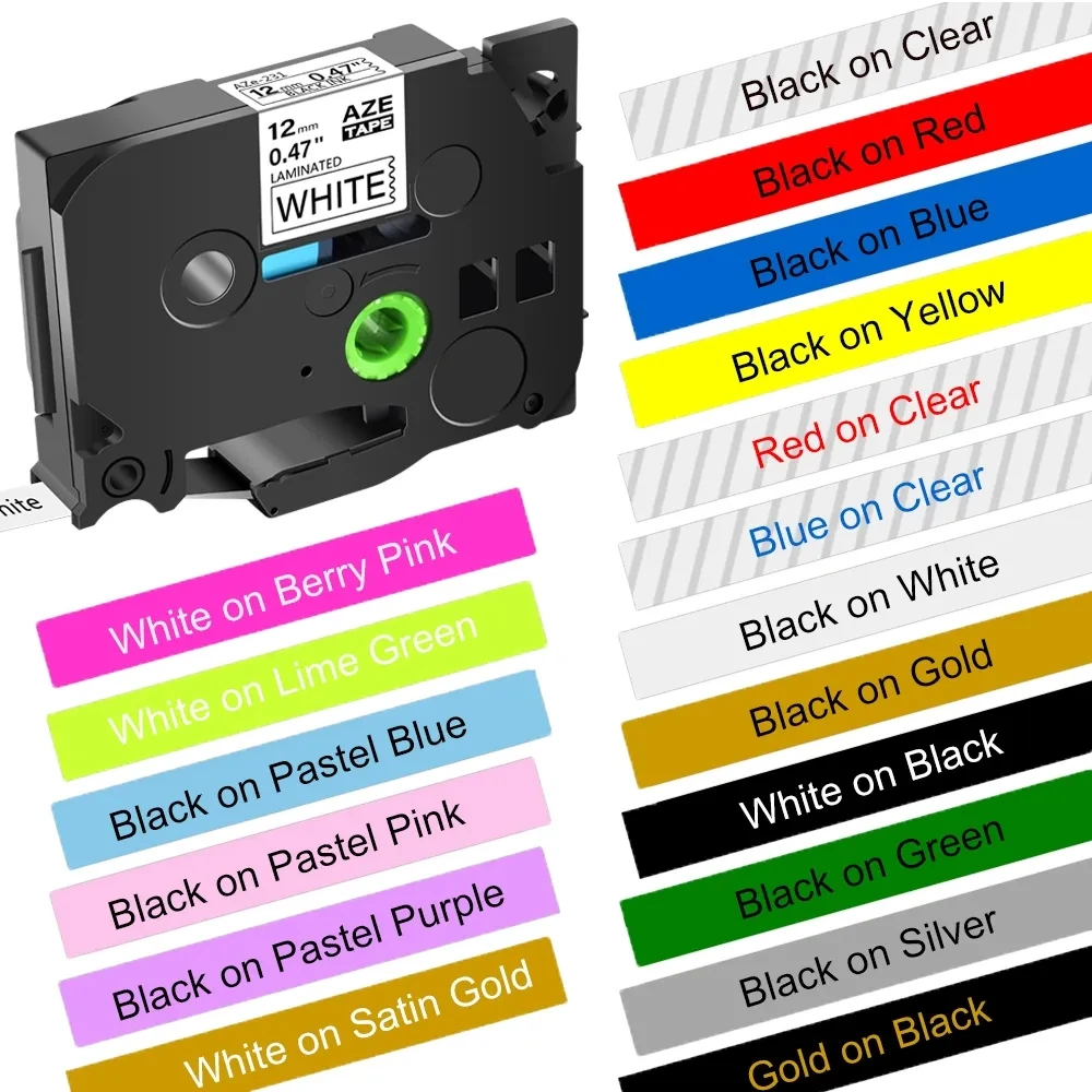 

6/9/12mm 231 TZ-White-Label Tape TZe 231 221 211 Laminated Tape 631 531 Label Ribbon Compatible for Brother PT-H110 Label Maker