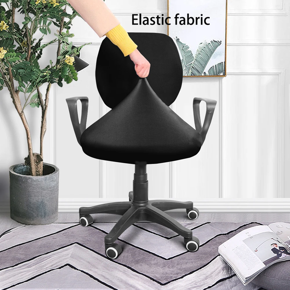 Office Chair Cover With Back Chair Covers Solid Color Computer Game Seat Cover Universal Anti-dust Elastic Armchair Slipcover 3