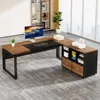 L-Shaped Executive Desk with Reversible File Cabinet, 63" Office Desk with Storage Drawers, L-Shaped Computer Desk wi 1