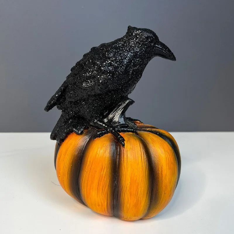 

Raven Pumpkin Resin Figurine Decoration Table Decoration Crafts Halloween Statue Indoor Fireplace Kitchen Halloween Ornament