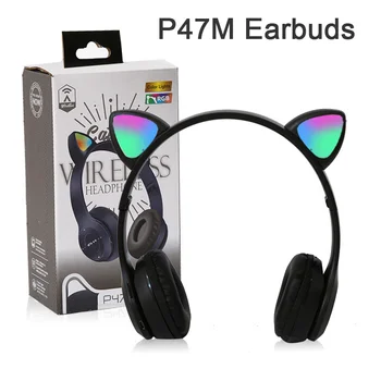 #P47M Wireless Headphone Flash Light Cute Cat Ears Fone with Mic Control LED Stereo Music Helmet Phone Bluetooth Headset Gift 1
