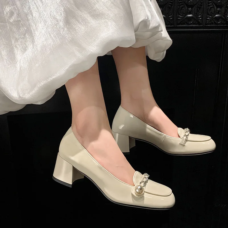 

5CM Women's High Heel Shoes Spring Fashion Leisure Wedding Women Heels Shoes Genuine Leather Concise Mature Heels Pumps 34-39