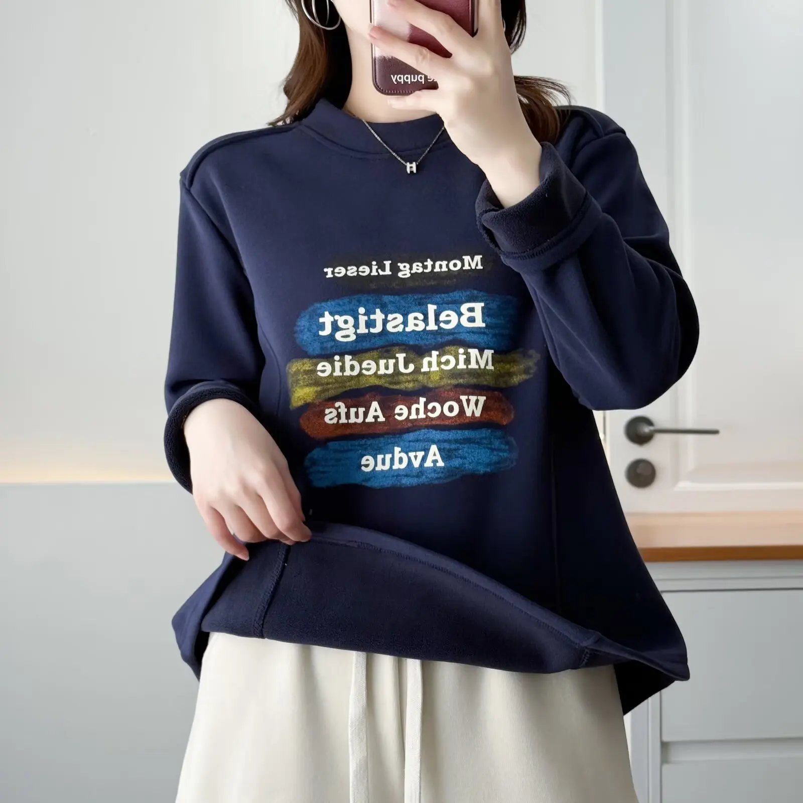 XXXXL Fashion Plus Size Women's T-Shirt New Simple Casual Fleece And Thickened Printed Color Letter Base Tops For Winter 2554