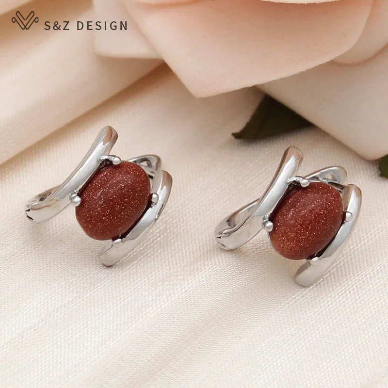 S&Z DESIGN New Fashion Simple 585 Rose Gold Color Egg Shape Imitation Turquoises Dangle Earrings For Women Wedding Jewelry Gift