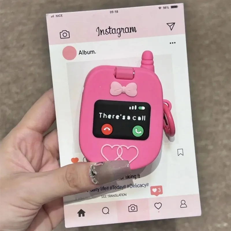 Pink Love Flip Mirror Phone Headphone Cover For apple airpods1/2 Pro Pro2 3 4 Simulation Silicone Retro Soft Case