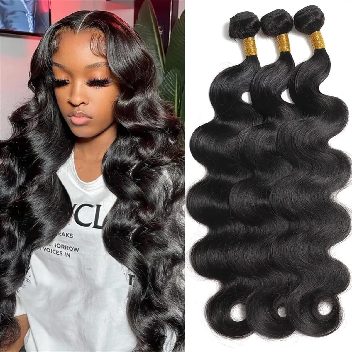 Brazilian Body Wave Human Hair Bundles Natural Black 1/3 Pieces Deal 100% Human Hair Bundles Remy Wavy Weave Extensions