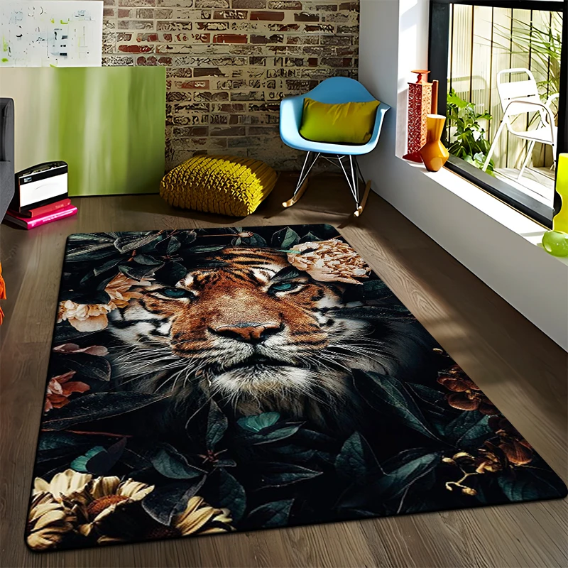 

Animal Tiger Flowers Pattern Carpet Living Room Bedroom Yoga Mat Home Decoration Children's Crawling Floor Mats Area Rug Camping