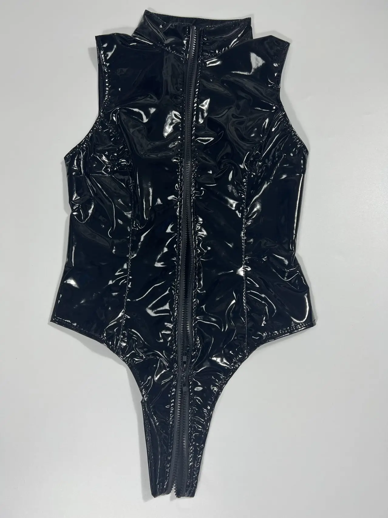 Sexy Red Black PVC Bodysuit Zipper Latex Wetlook Catsuit Gothic Faux Leather Jumpsuit Women Fetish PVC Teddy Clubwear Costume