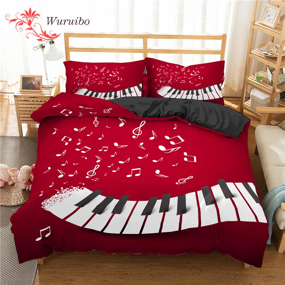 Homesky Bedding Set Piano Keyboard Music Note Mircofiber Duvet Cover Queen King Size Bed Cover