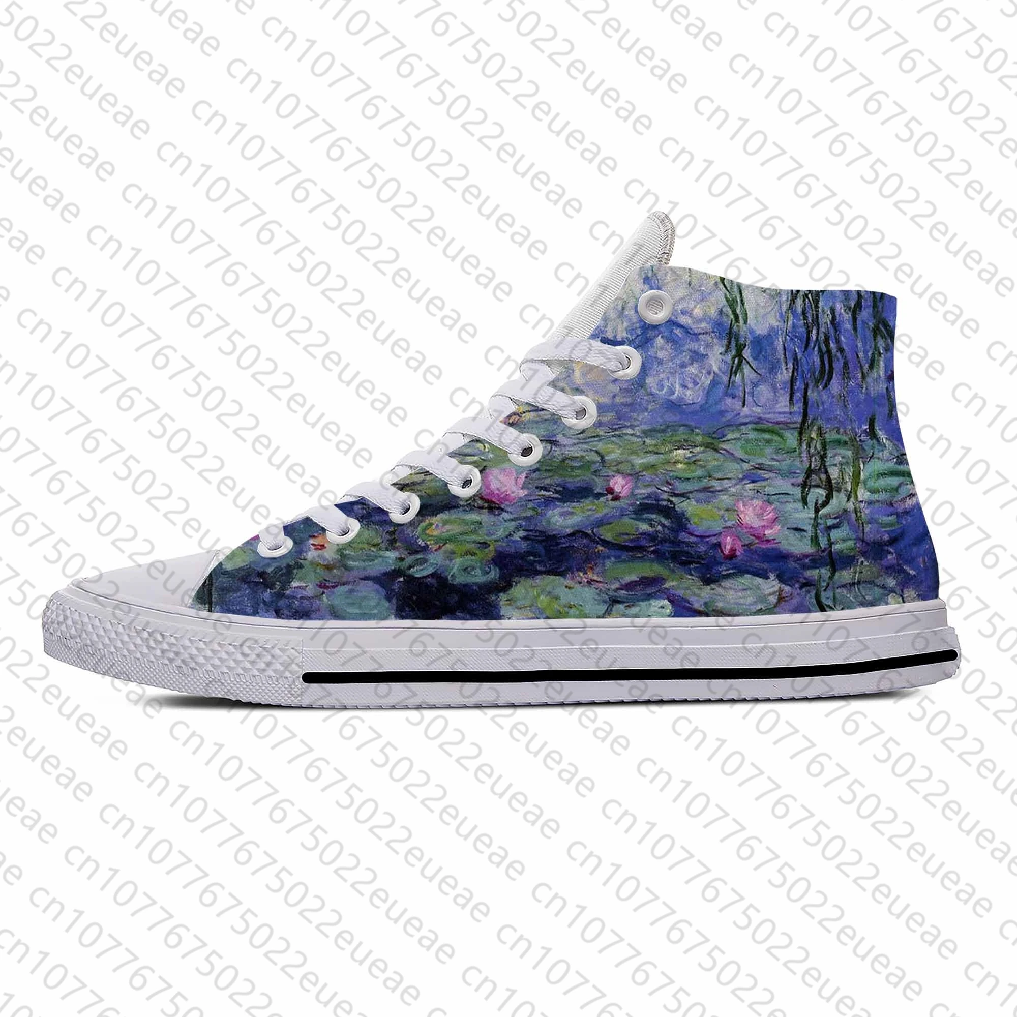 Claude Monet Water Lily Pond Pittura A Olio Moda Casual Scarpe Di Stoffa High Top Leggero Traspirante Stampa 3D Uomo Donna Sneakers