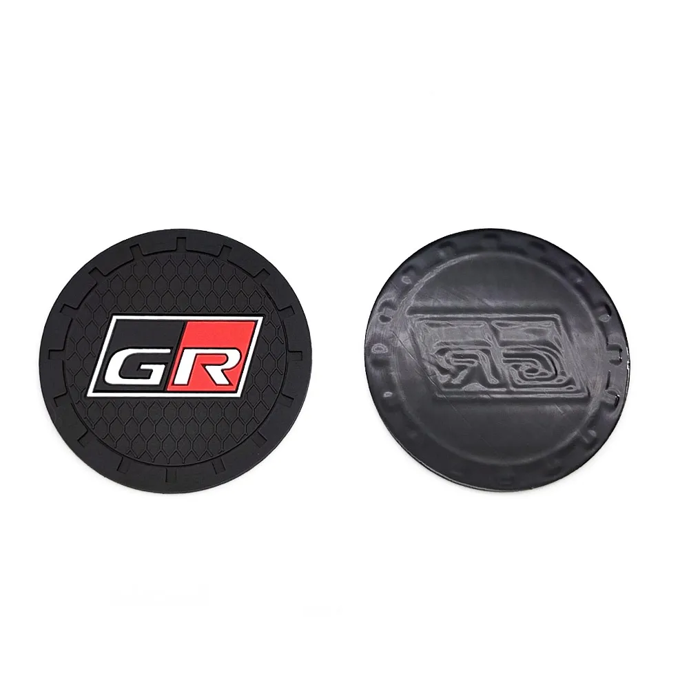 Car Coaster 2PCS/LOT 6.6CM Anti Slip Mat Water Cup Slot Decorate Accessories For Toyota GR Gazoo Racing