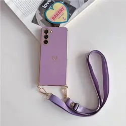 Elegant Love Heart Crossbody Lanyard Case - Premium Protection Cover with Chic Design for S8 (Purple)