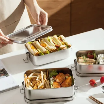 Boîte à déjeuner carrée en acier inoxydable, boîte à Bento isolante scellée, boîte à déjeuner cantine, boîte à déjeuner à compartiment de grande capacité 1