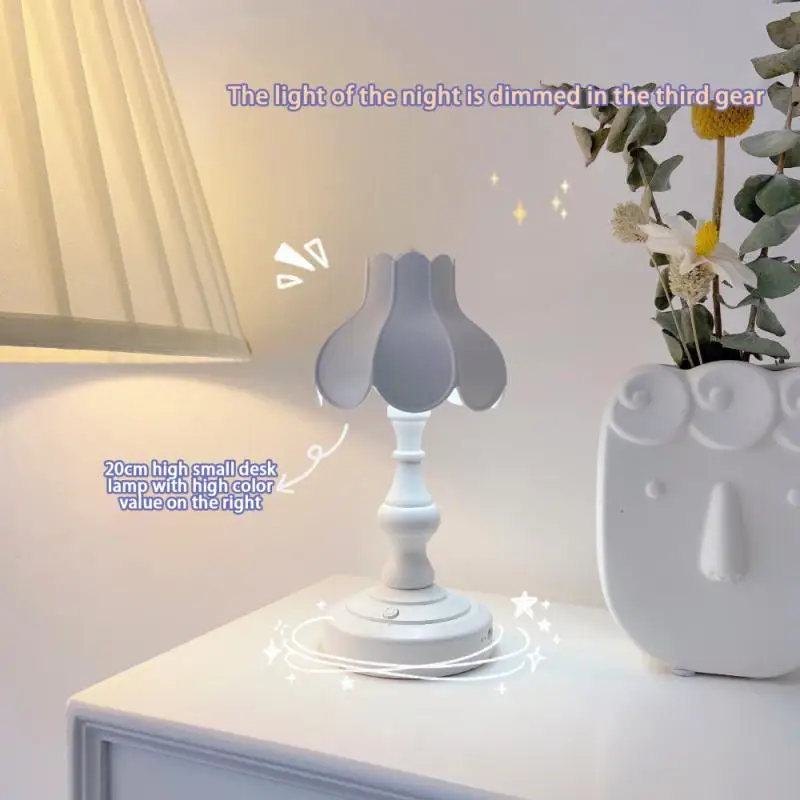 크리에이티브 레트로 연꽃 잎 전등갓 데스크탑 야간 조명, 미니 USB 충전 테이블 램프, 독서 램프, 홈 레트로 장식 램프