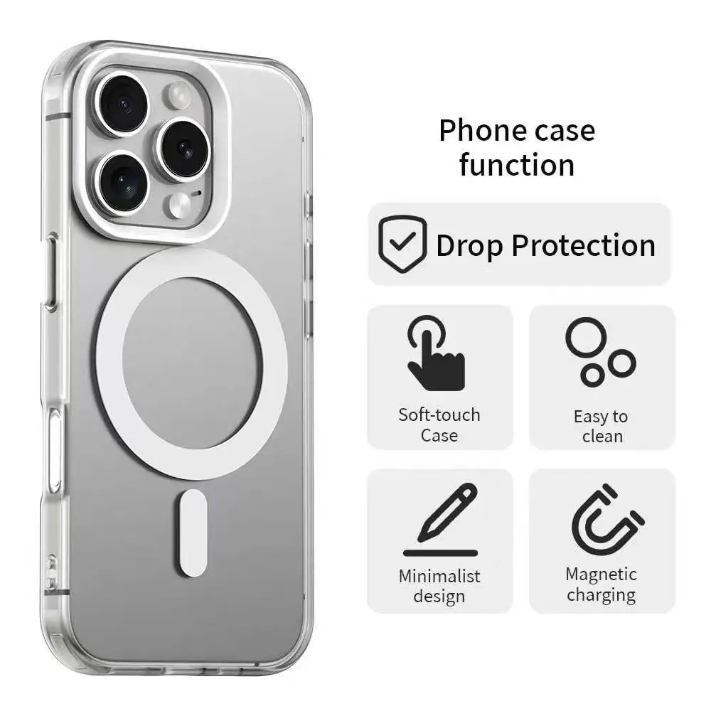 Luxury Magnetic Frosted Military-Grade Protective Case with Camera Frame and Magsafe Compatibility