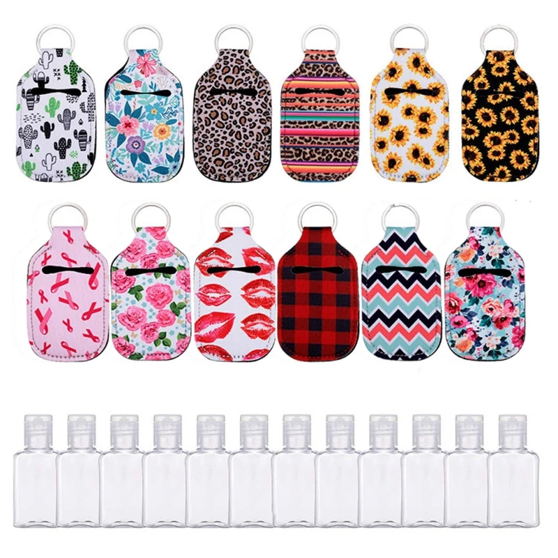 30ml Portable Empty Bottles Plastic Travel Bottles Empty Hand Sanitizer Bottles with Printed Keychain Holder for Carrier uv toothbrush sanitizer toothbrush holder