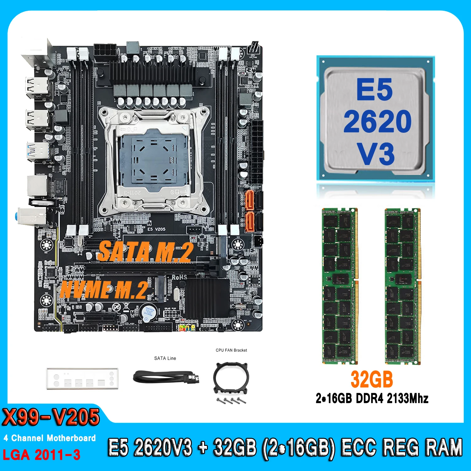 Комплект материнской платы X99 LGA 2011-3 Kit Xeon E5 2620 V3 процессор с 32 Гб (2*16 Гб) DDR4 RAM память E5 2620V3 компьютерный комбинированный