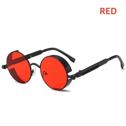 Steampunk Retro Unisex Round Sunglasses - Trendy Vintage-Inspired Eyewear (RED)
