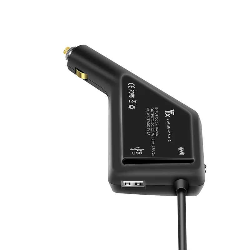 Chargeur de voiture rapide 3 en 1 pour DJI Air 2 et Air 2S avec voyants lumineux indiquant la charge